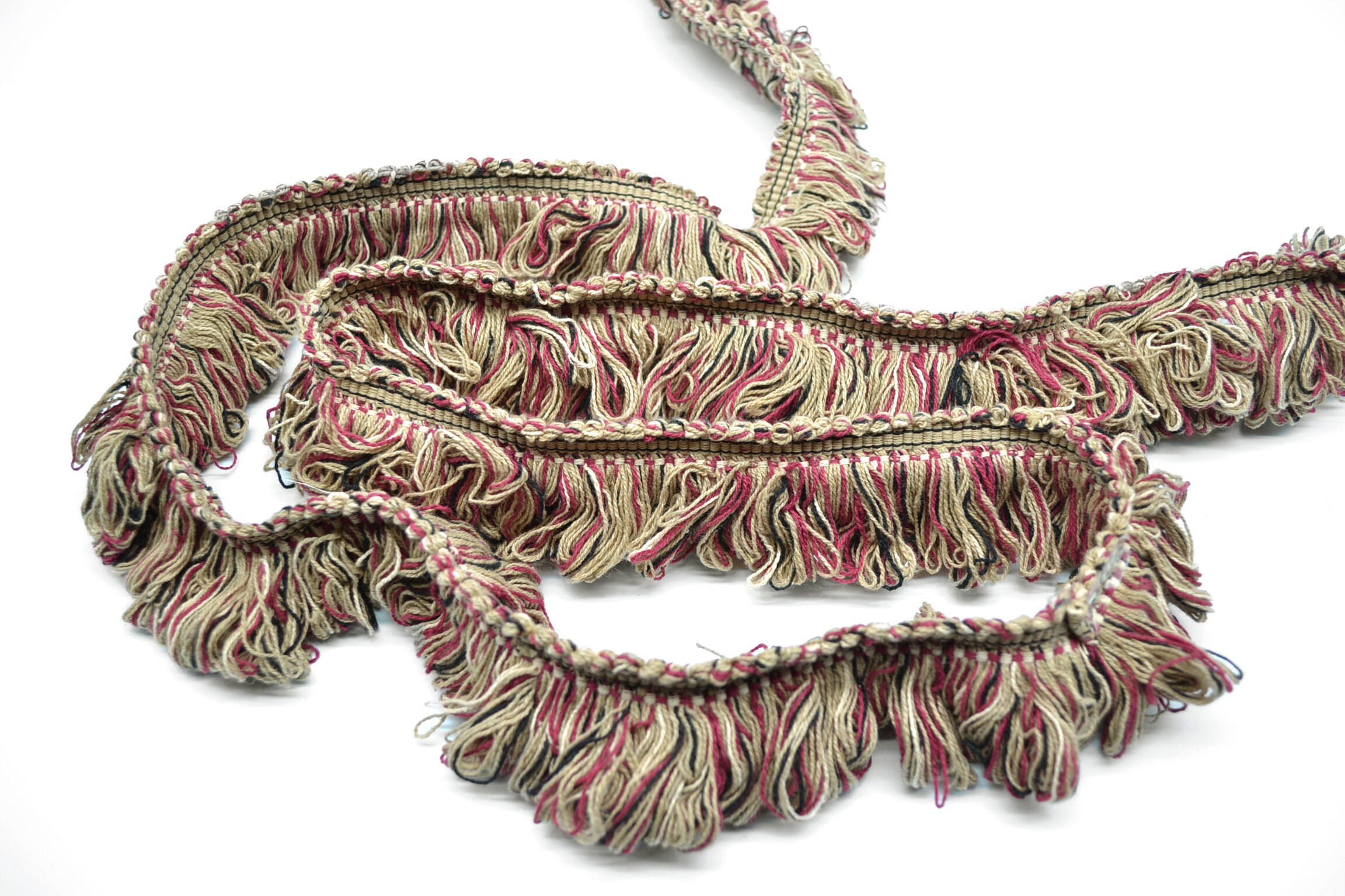 Fringe Brush Trim BY THE YARD Tricolor Beige Burgundy Black Etsy