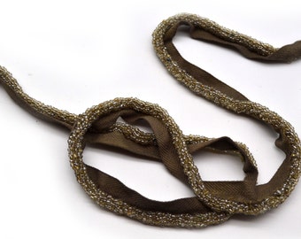 Vintage Glass Twisted Bead Trim, Jade Grey Lip Cord, 9yd