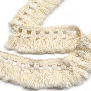 fringe ivory natural braided tassel brush trim BY THE YARD pillows curtains upholstery sewing crafts hat making luxury T735