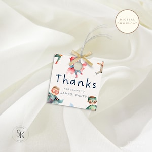 Superhero Party Favor Tag, Editable Gift Tags, Printable Thank You Tags, Superhero Theme Decor for Kids&#39; Celebrations