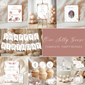 One Silly Goose Girl Bday Bundle, One Silly Goose Decorations Girl, One Silly Goose Birthday Bundle, Goose Birthday Bundle