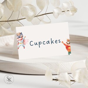 Superhero Birthday Food Label / Food Tent Card - Superhero Name Card - Canva Template - Digital Download