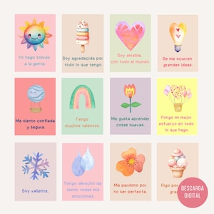 Positive Affirmationskarten für Kinder auf Spanisch - Zweisprachige Ermutigungskarten Digitaler Download
