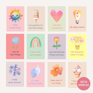 Printable Affirmation Cards for Girls - Boho Style Motivational Notes - Positivity for Children
