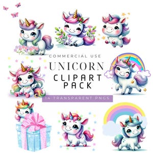 Unicorn Clipart Bundle 15 High Resolution PNGs Magical Unicorn Digital Download for Crafts