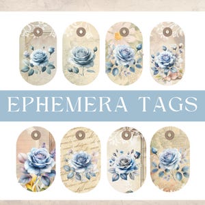 Blue Ephemera Tags Printable Digital Download Junk Journal Scrapbooking Supplies