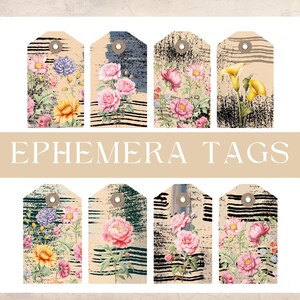 Ephemera Tags Printable Digital Download Junk Journal Scrapbooking Gift Supplies