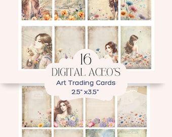 ACEO Art Trading Cards: Floral Ephemera for Junk Journals (Digital Download)