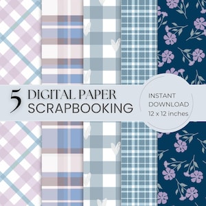 Blue and Pink Digital Paper Pack for Ephemera Junk Journal Scrapbooking High Resolution Paper Crafts