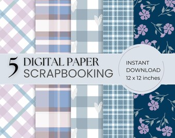 Blue & Pink Scrapbook Paper: High-Resolution Ephemera (Digital Download)