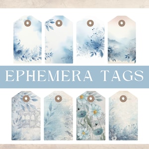 Blue Ephemera Tags Printable Digital Download Junk Journal Scrapbooking Gift Supplies