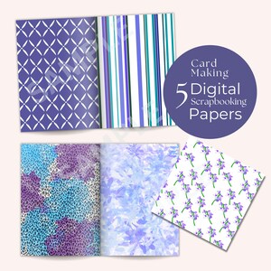 5 Blue and Purple Digital Paper Pack Junk Journal Scrapbooking DIY Crafts Abstract Art Printable Decorative Paper Bundle