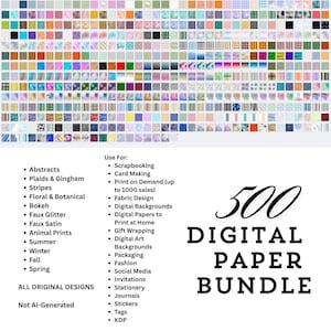 Digital Paper Bundle for Scrapbooking 500 High Resolution Ephemera Junk Journal Card Making Paper Pack for Crafts