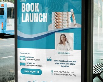 Book Launch Poster Template Mockup for Authors to Edit in Canva for New Books