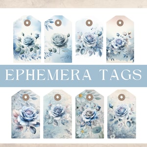 Blue Ephemera Tags Printable Digital Download Junk Journal Scrapbooking Gift Supplies