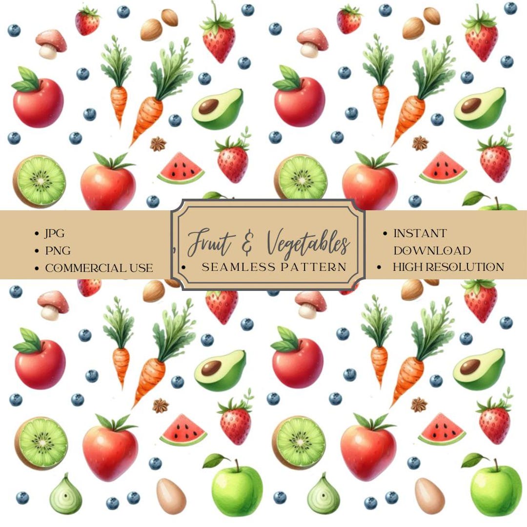 Fruit and Vegetable Seamless Pattern – Vibrant Repeat Design (digital ...