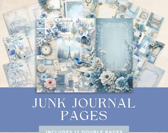 French Blue Junk Journal Pages: Scrapbooking Ephemera (Digital Download)