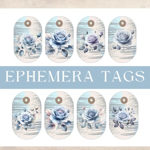 Blue Ephemera Tags Printable Digital Download Junk Journal Scrapbooking Gift Supplies