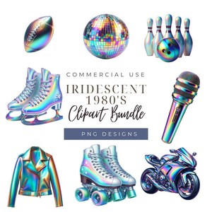 1980s Iridescent Clipart Pack: Holographic PNG Graphics (Digital Download