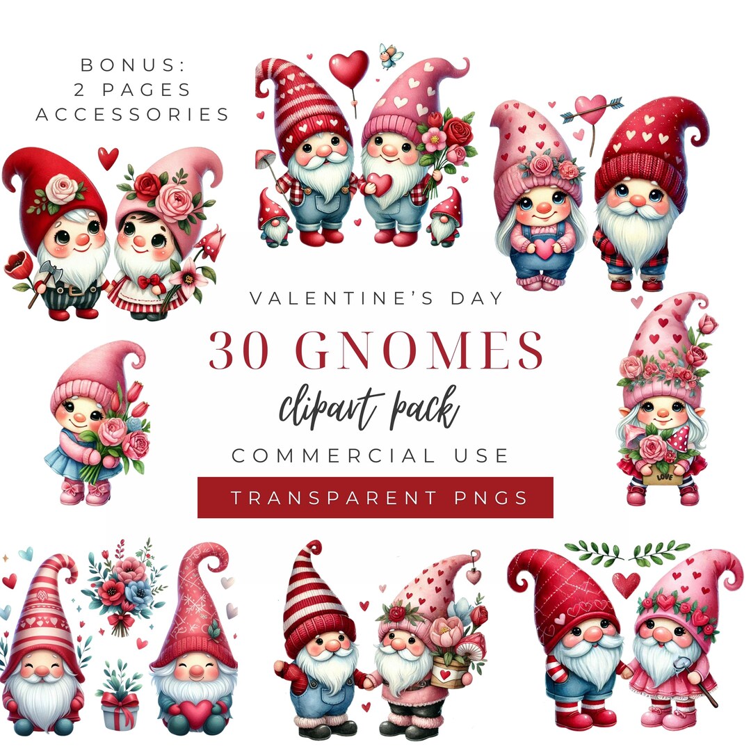 Valentines Gnomes PNG Clipart Bundle - High Resolution Transparent ...