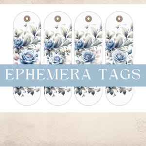 Blue Ephemera Tags Printable Digital Download Junk Journal Scrapbooking Supplies