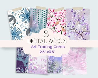 8 Floral ACEO Art Trading Cards: Junk Journal Ephemera (Digital Download)