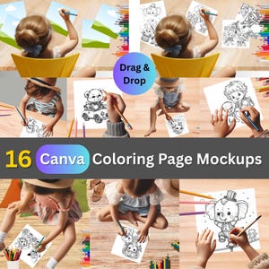 16 Coloring Page Mockup Bundle for Canva Activity Book Sheet Templates with Drawing Pencils