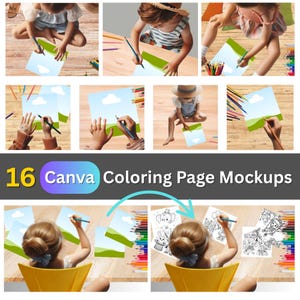 Coloring Page Mockups for Canva Activity Book Sheet Templates with Drawing Pencils