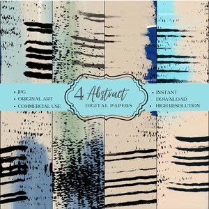 Ensemble de papiers numériques abstraits, papiers de journal indésirable, 4 créations originales de travaux manuels en papier d'art pour la fabrication de cartes et le scrapbooking
