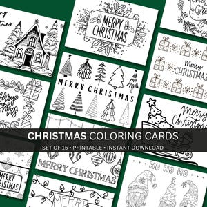 Christmas Greeting Cards- Printable Coloring DIY, Set of 15, Fun Holiday Stationery, Multiple Unique Designs, Instant Download