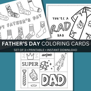 DIY Cards for Dad, Grandpa- Unique Father&#39;s Day or Dad Birthday Gift- Fun Homemade Craft- Set of 3 Printable Coloring Cards with Envelopes