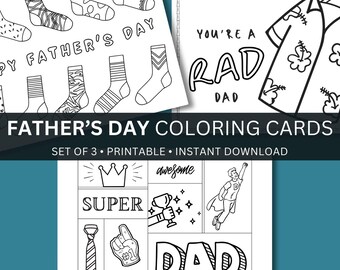 Father's Day Coloring Cards Printable, Set of 3 with Envelopes - DIY for Dad, Grandpa, Friend - Unique Fun Homemade Craft (Digital Download)