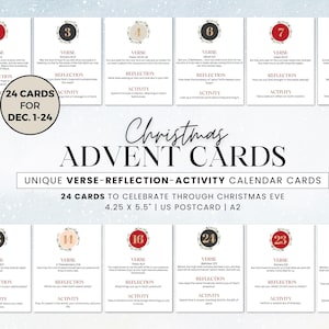 Puede incluir: Tarjetas de Adviento de Navidad con versículos, reflexiones y actividades únicas. El juego incluye 24 tarjetas para celebrar hasta la Nochebuena. Cada tarjeta mide 10,8 x 14 cm.
