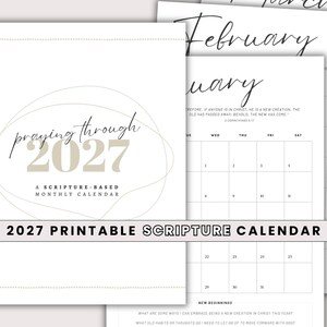 Printable Scripture Calendar 2027- Bible Verse Calendar for Frame Planner Calendar Planner Insert Refills Minimalist Calendar PDF Monthly