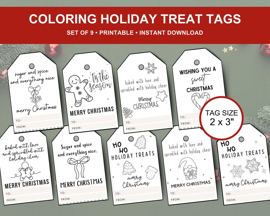 Christmas Coloring Gift Tags for Holiday Treats- 9 Printable Unique ...