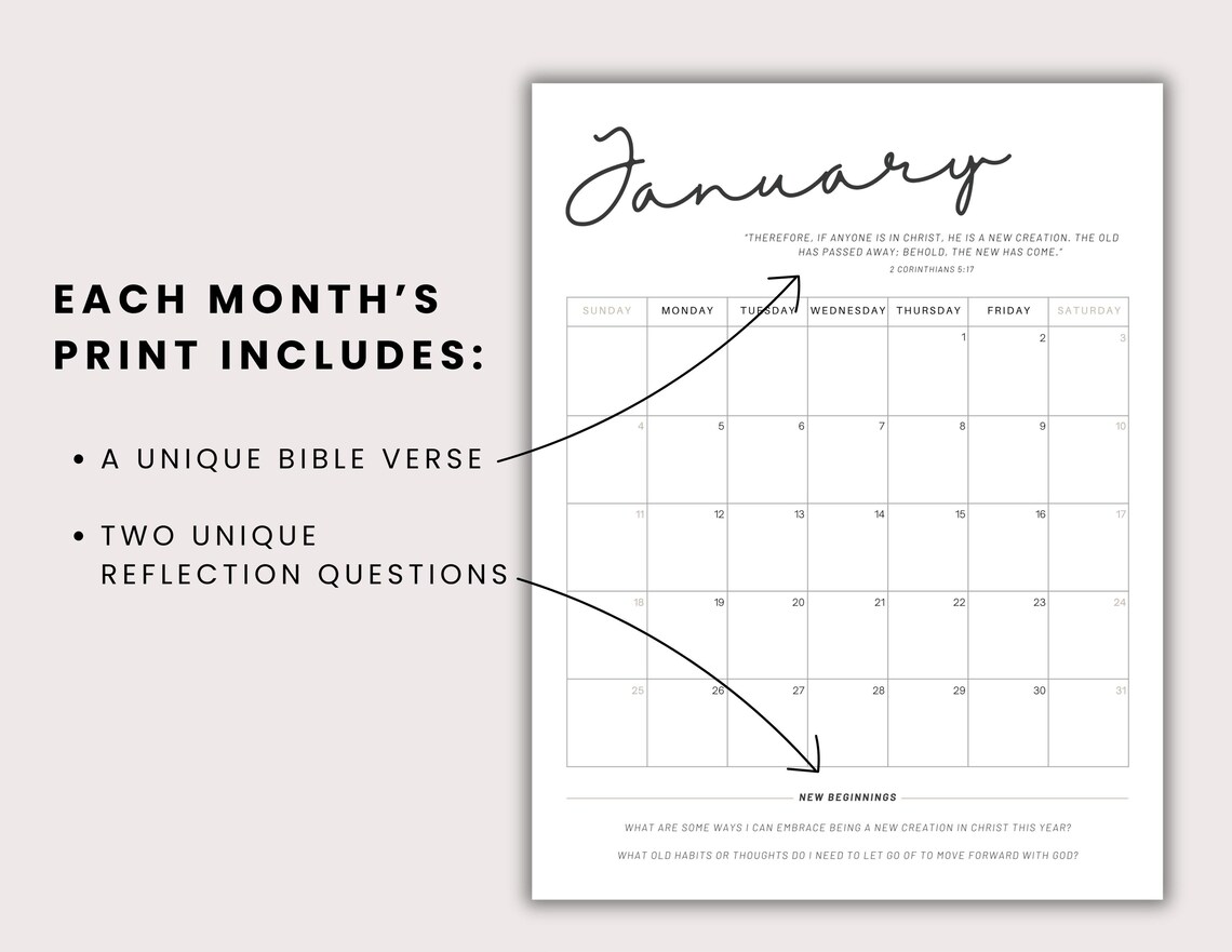 2026 Scripture Calendar – Printable Bible Verse Monthly Planner (PDF ...