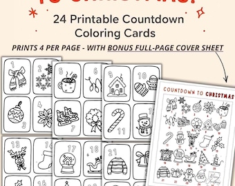 Christmas Countdown Coloring Cards - 24 Hand-Drawn Designs + Bonus Full Page - Fun Printable Holiday Activity for Kids and Adults