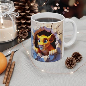 Simba 3D Cartoon Character Mug Lion King Fan Gift Coffee Tea Hot Chocolate Cup White Ceramic 11oz Sublimation Print Lead BPA Free