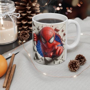 Spiderman Cartoon Mug 11oz,White Ceramic Coffee Cup Superhero Fan Gift Tea Mug Hot Chocolate Cup Sublimation Print