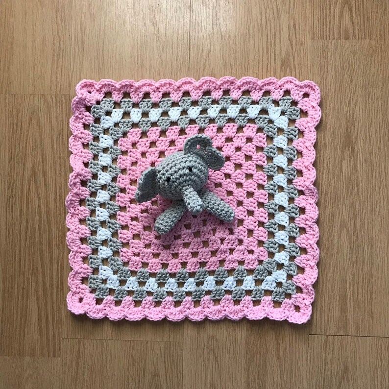 Crochet Baby Girl Elephant Lovey Blanket Gift