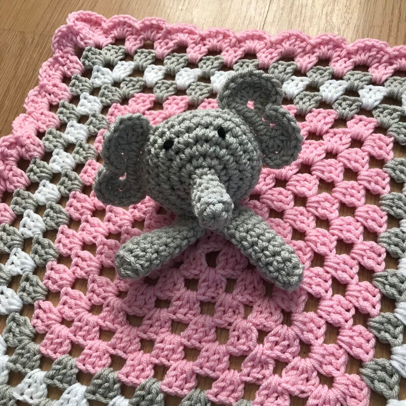 Crochet Baby Girl Elephant Lovey Blanket Gift