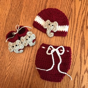 Crochet Alabama Baby Hat Booties Diaper Cover Photo Gift Set