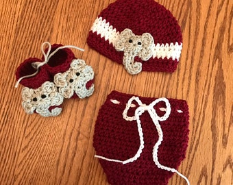 Crochet Alabama Baby Hat Booties Diaper Cover Photo Gift Set