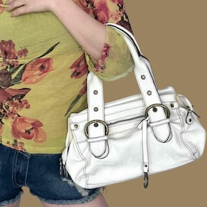 Hand Sewn All White Y2K Faux Leather Women&#39;s Small Shoulder Bag 90s Style Purse