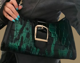 バッグ 00s croco embossed one shoulderbag y2k BIASIA Y2K crocodile-embossed Leather Shoulder Bag | Blue