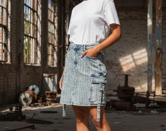 Denim Cargo Mini Skirt