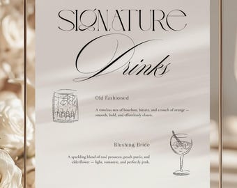 Letrero minimalista para cócteles de autor, menú moderno para bar de bodas, plantilla de Canva