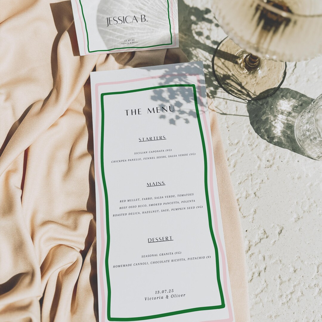 Minimalist Wedding Table Sign Bundle, Pink & Green, Canva Template - Etsy