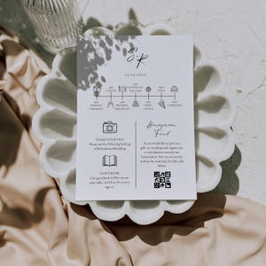 Minimalist Black & White Wedding Program Template with Timeline and QR Codes, Canva Editable