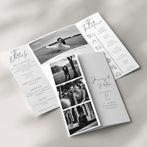 Photo Gatefold Wedding Invitation Template, Editable Canva Folded Wedding Trifold Invitation, Photo Booth Strip Folded Invitation